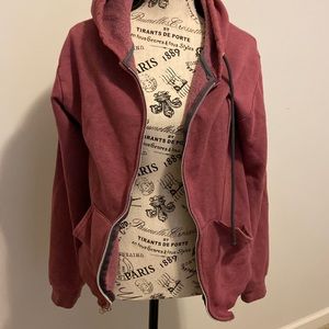 Sweater,burgundy,zip up, silver